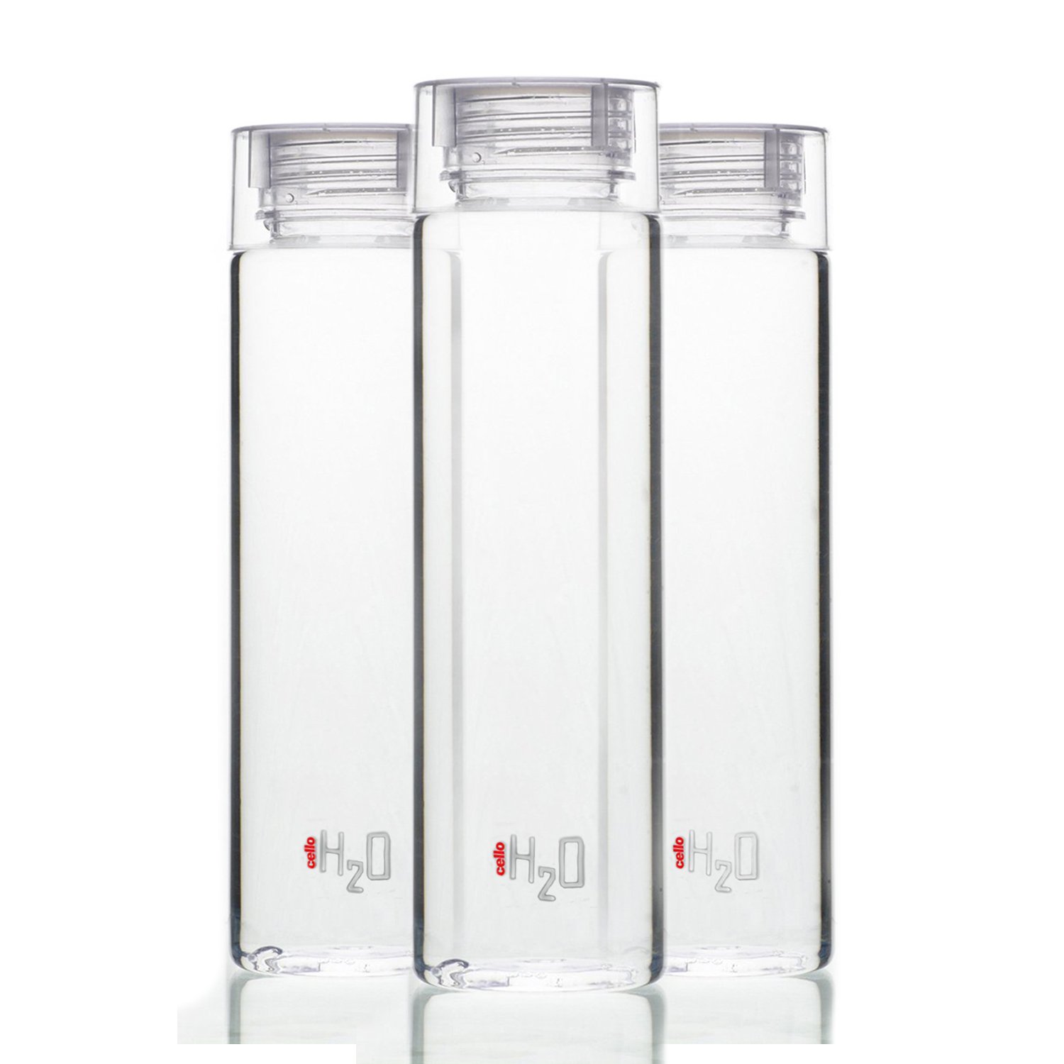 CELLO H2O Round Water Bottle Set of 3, 1000ml, Clear | BPA Free, Unbreakable & Reusable | Leakproof Silicone Lid Fridge Se...
