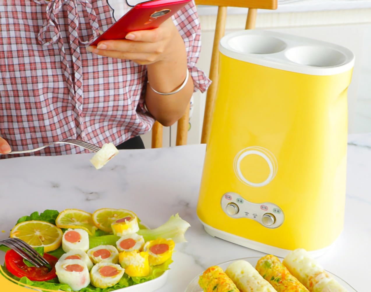 Hot Dog & Egg Roll Maker - Automatic Vertical Cooker, Double Tube