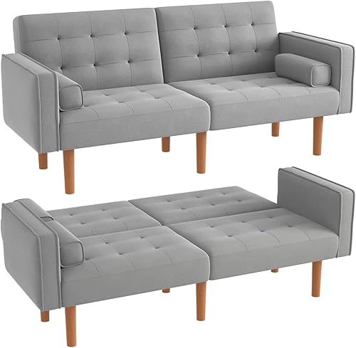 Furmax Sofá cama convertible reclinable, sofá cama reclinable tapizado, sofá futón plegable de tela moderna para sala de estar compacta, apartamento