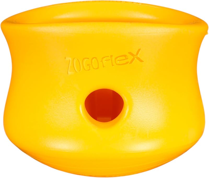 WEST PAW Zogoflex Toppl Juguete interactivo para perros con dispensador de golosinas para estimulación y enriquecimiento mental, sostiene croquetas y golosinas, se puede lamer, congelable y apto para lavavajillas, fabricado en EE. UU., XL, amarillo girasol