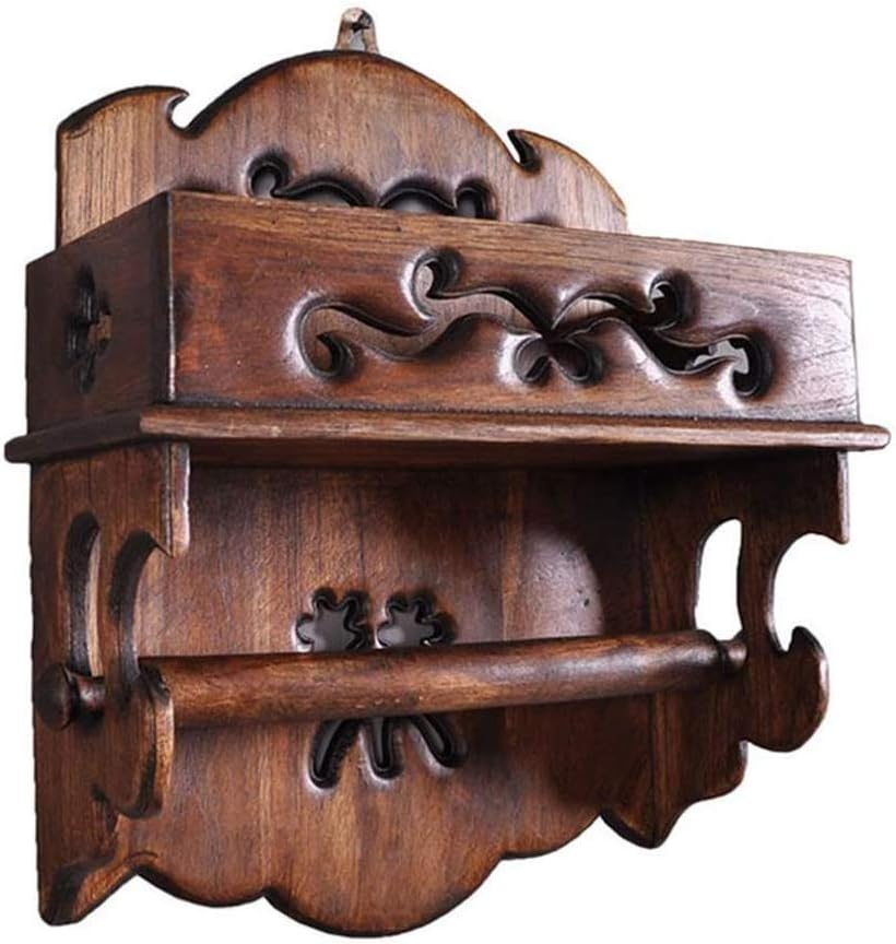 Solid Wood Bathroom Rack Wall Mount Organizer Storage Shower Room,Brown