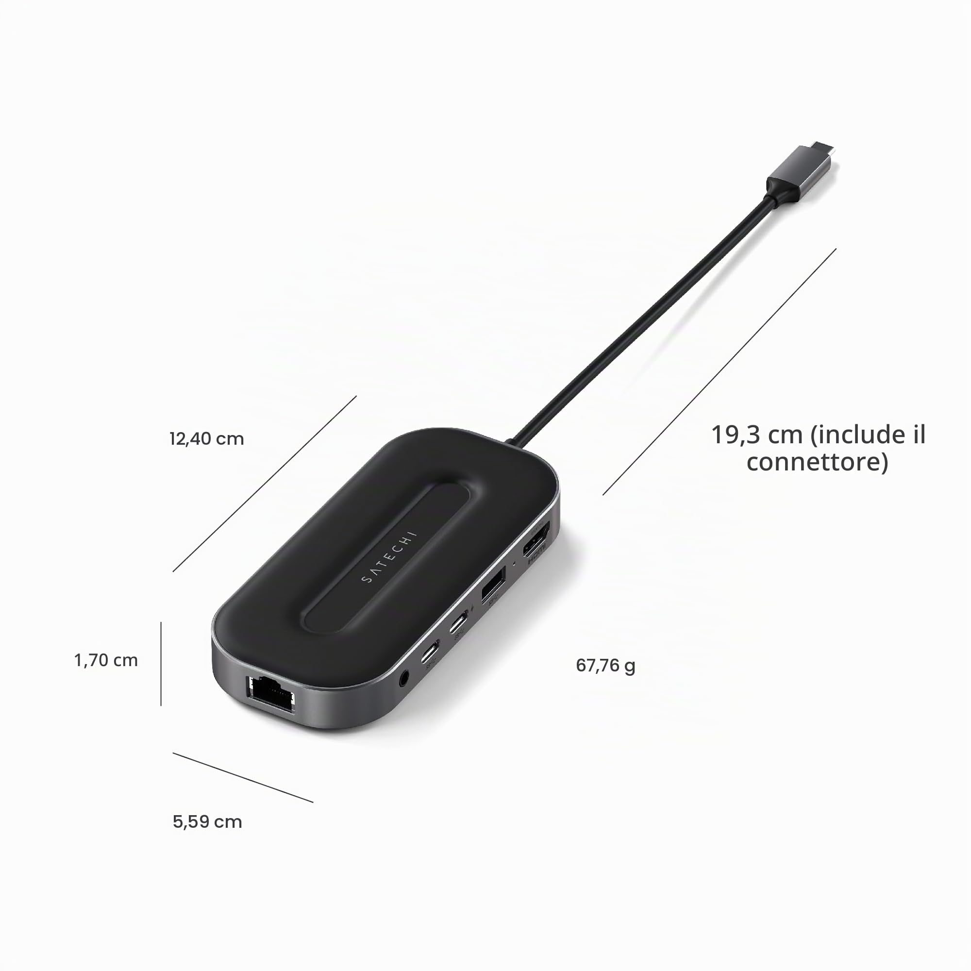 SATECHI Hub USB4 6 in 1 Multiporta, 40Gbps, HDMI 8K, PD 100W | 2x USB-C e 1x USB-A a 10Gbps, Ethernet Gigabit, jack audio 3,5 mm, per MacBook Air/Pro/Neo e PC Windows