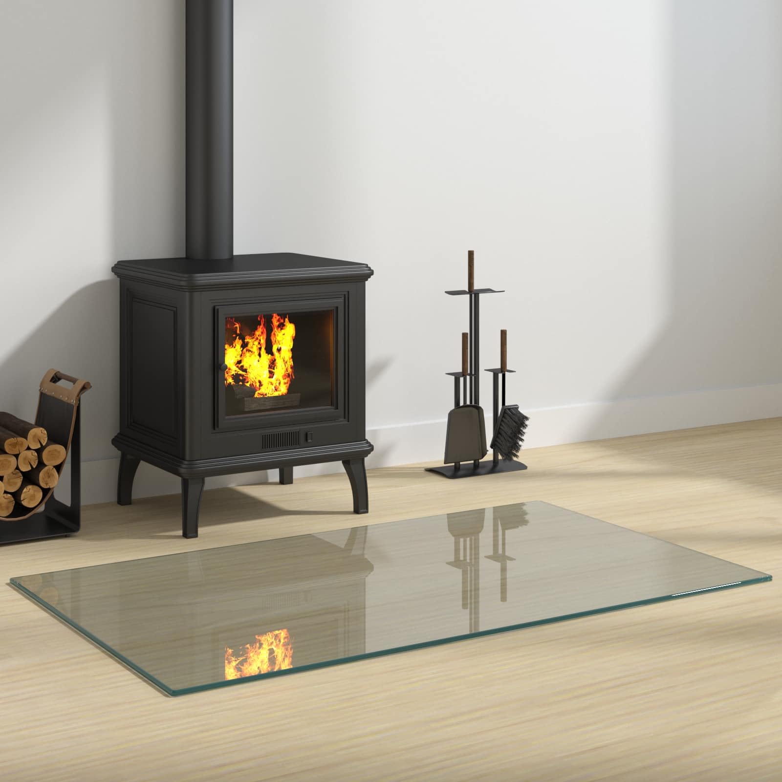 Kamin Bodenplatte 100 x 60 cm aus gehärtetem Glas - Funkenschutzplatte für Ofen, Kaminofen und Feuerstelle - Hitzebeständige Glasunterlage zum Bodenschutz