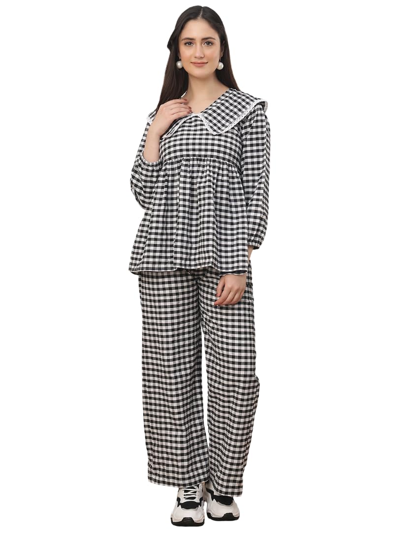 Women Co-ord Set Top & Trouser, Gingham Check Pattern, Long Sleeve-image-6