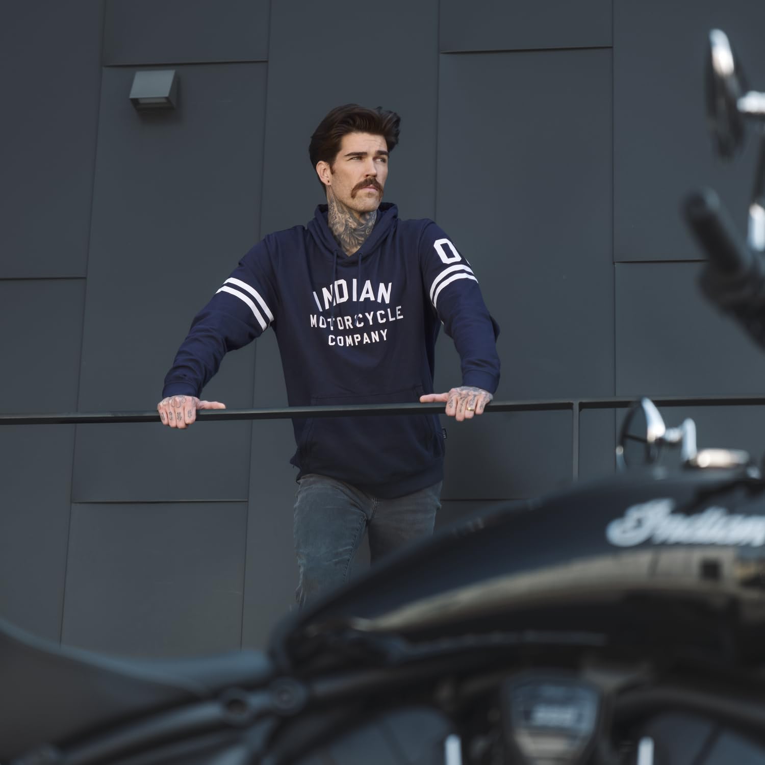 Indian Motorcycle Men's Sleeve Printed Lightweight Hoodie, Navy - 2865727