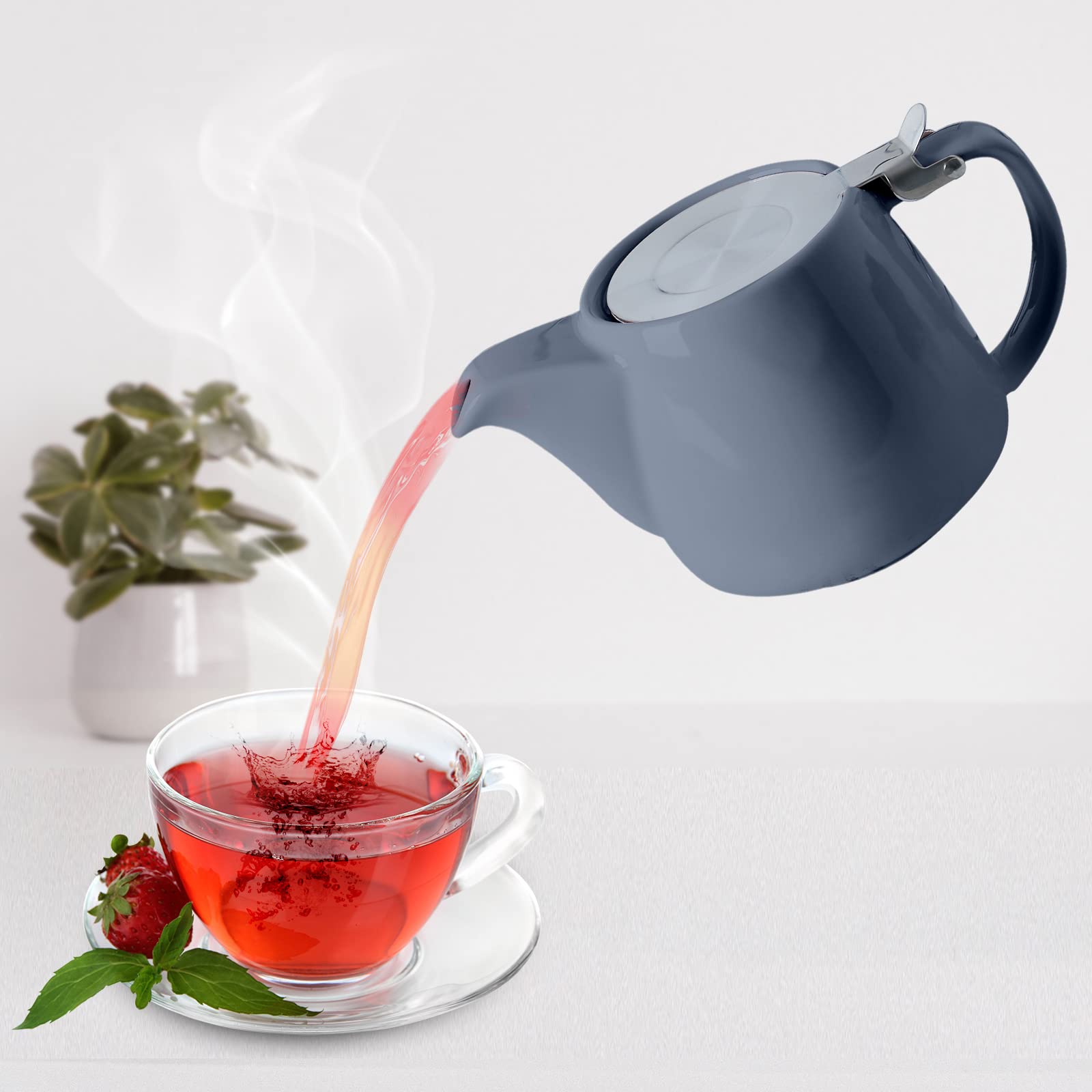 VIVILINEN Teiera con Infusore Rimovibile e Coperchio in Metallo da 550ml, Teiera in Ceramica per Tè in Foglia e Tè Sfuso