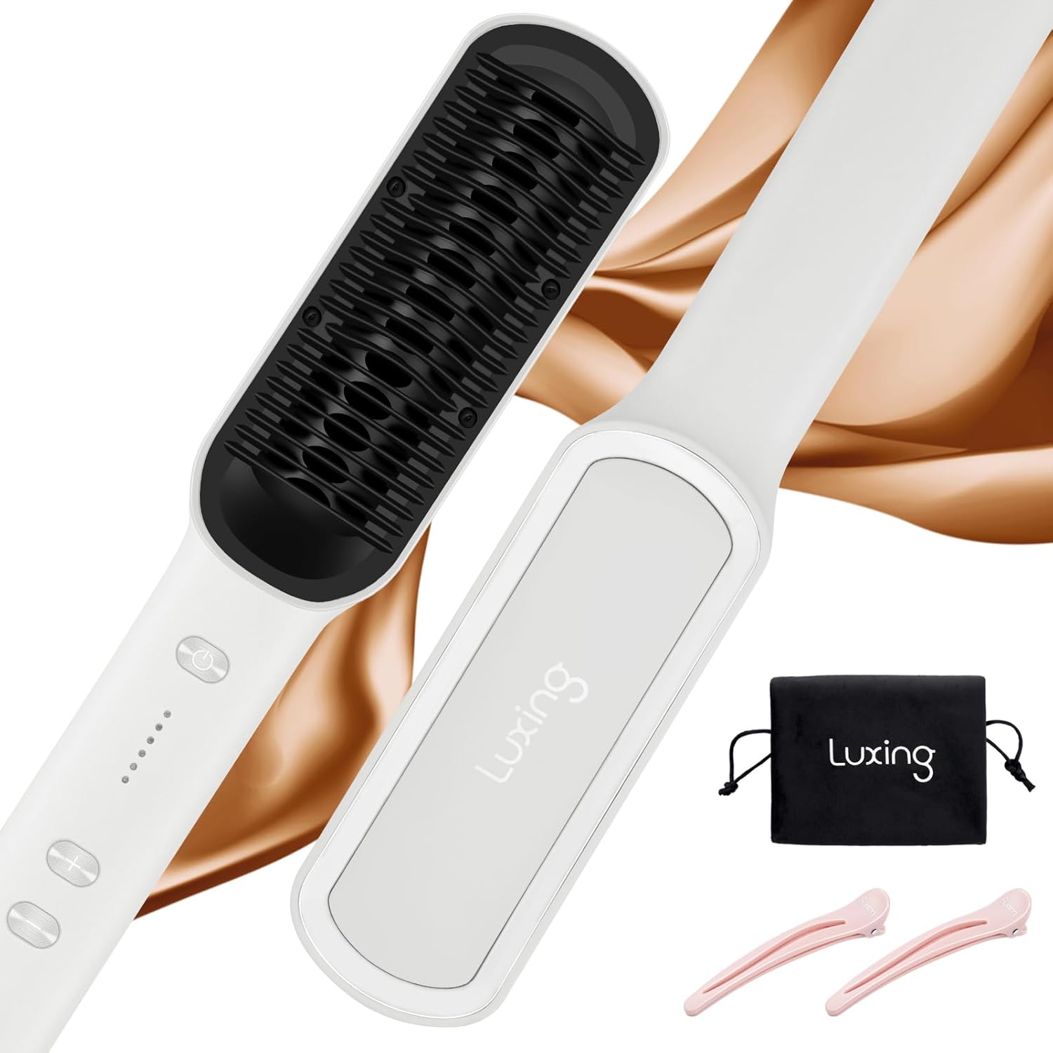 Hair Straightener Brush, Luxing PuraLux Straightener Comb, Fast Heating Hair Straightening Comb, 5 Temp Settings & Anti-Scald with Ceramic Coating, Professional Styling Tools (Cream)