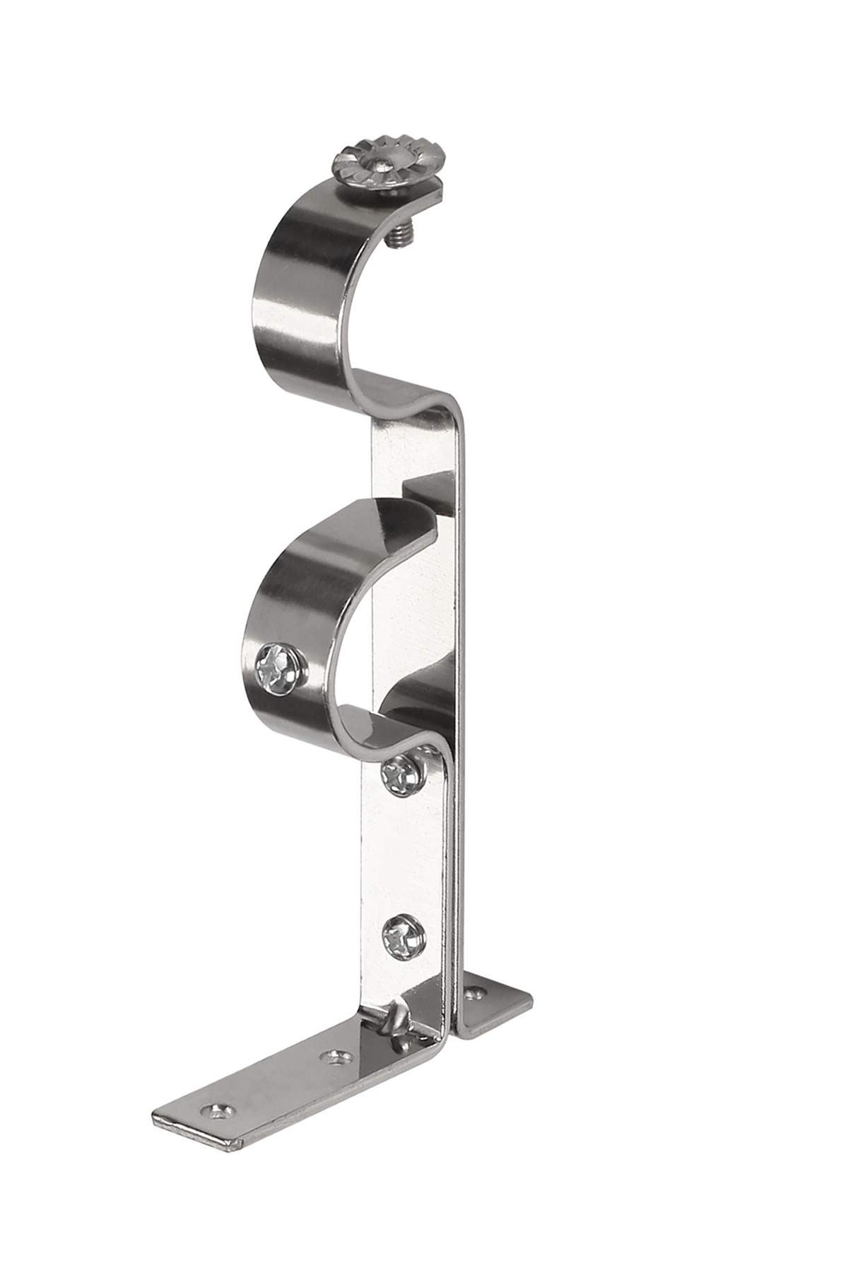 HomeHarmony® Pack of 2 Double Curtain pole Holder Hanging Bracket Set Heavy Duty Metal made to fit up to 28mm Diameter Curtain Pole (Silver)