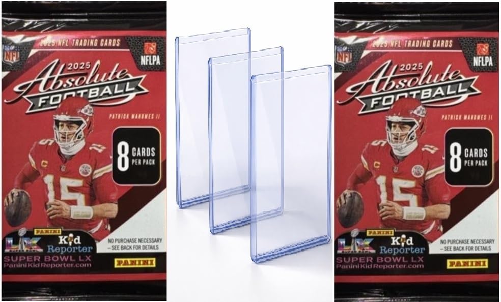 2025 Absolute Football 8 Trading Cards (2 Pack) with 6 Toploaders.