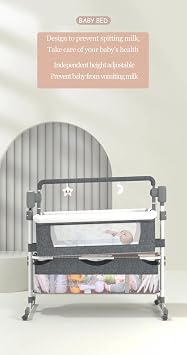 Electric Bluetooth Smart Next to Me Crib, Foldable Convertible Baby Bedside Crib, Co-Sleeping Bassinet, Infant Bedside Sleeper Cradle with Remote, 5 Swaying Gears and Music (Brown)