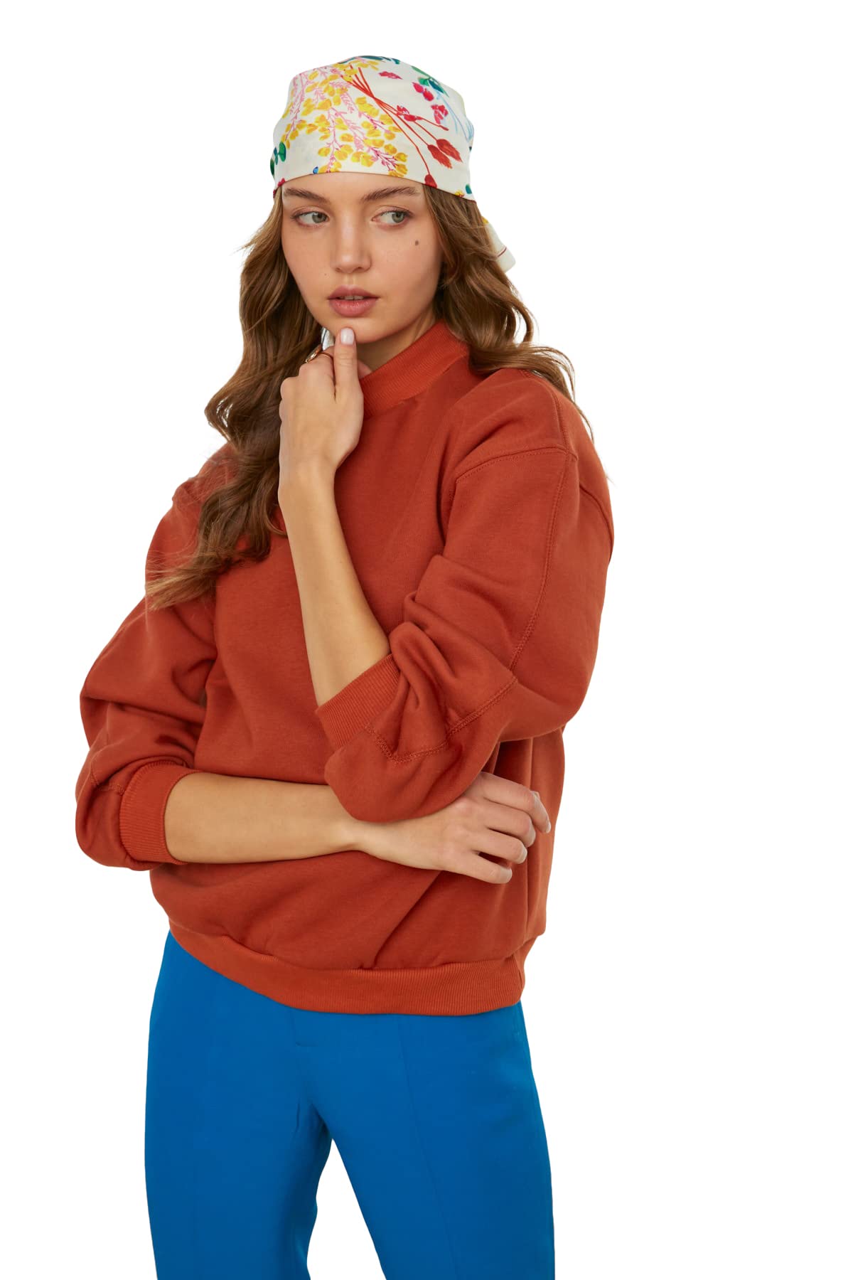 Trendyol Damen Fliese Steile Kragen Lose Gestrickte Singard Sweatshirt, Ziegel,