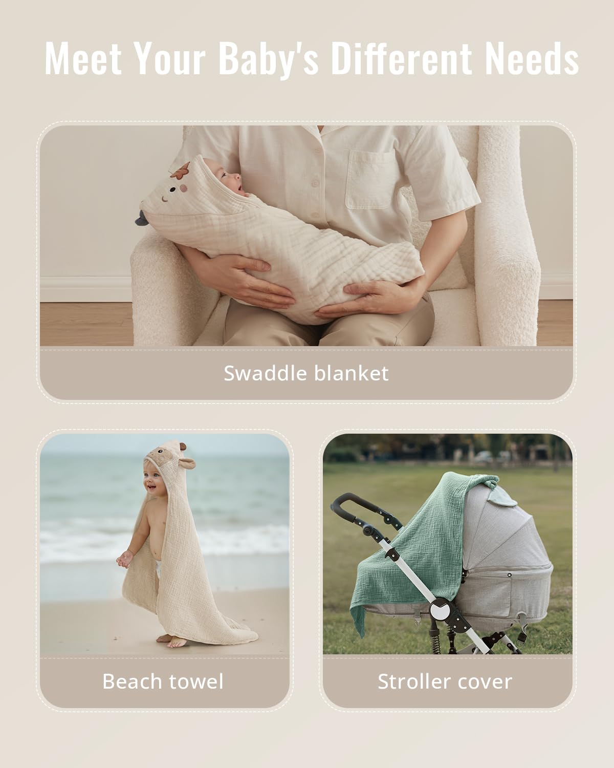 Blissful Diary Muslin Baby Hooded Towel 1 Pack, Soft & Absorbent Bath Towel for Infant, Toddler, Unisex, Baby Gift, Newborn Essentials, Dapper Duck - Image 5