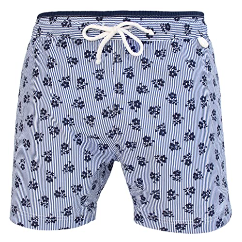Maillot de Bain Homme Imprimé Bleu Blanc avec Motif à Rayures New Jim 703