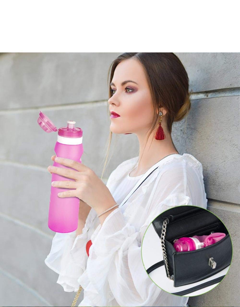 Botella de agua plegable de silicona de 600 ml, suministros deportivos al aire libre, botella de agua portátil, conveniente viaje, antiquemaduras, aislado, color: rosa (color: rosa)