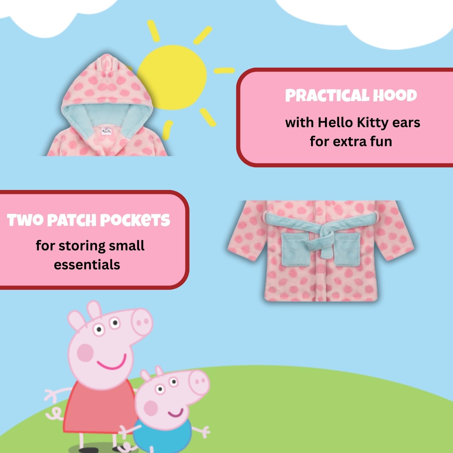 Peppa Pig Mädchen Bademantel Peppa Wutz Morgenmantel Fleece Hausmantel