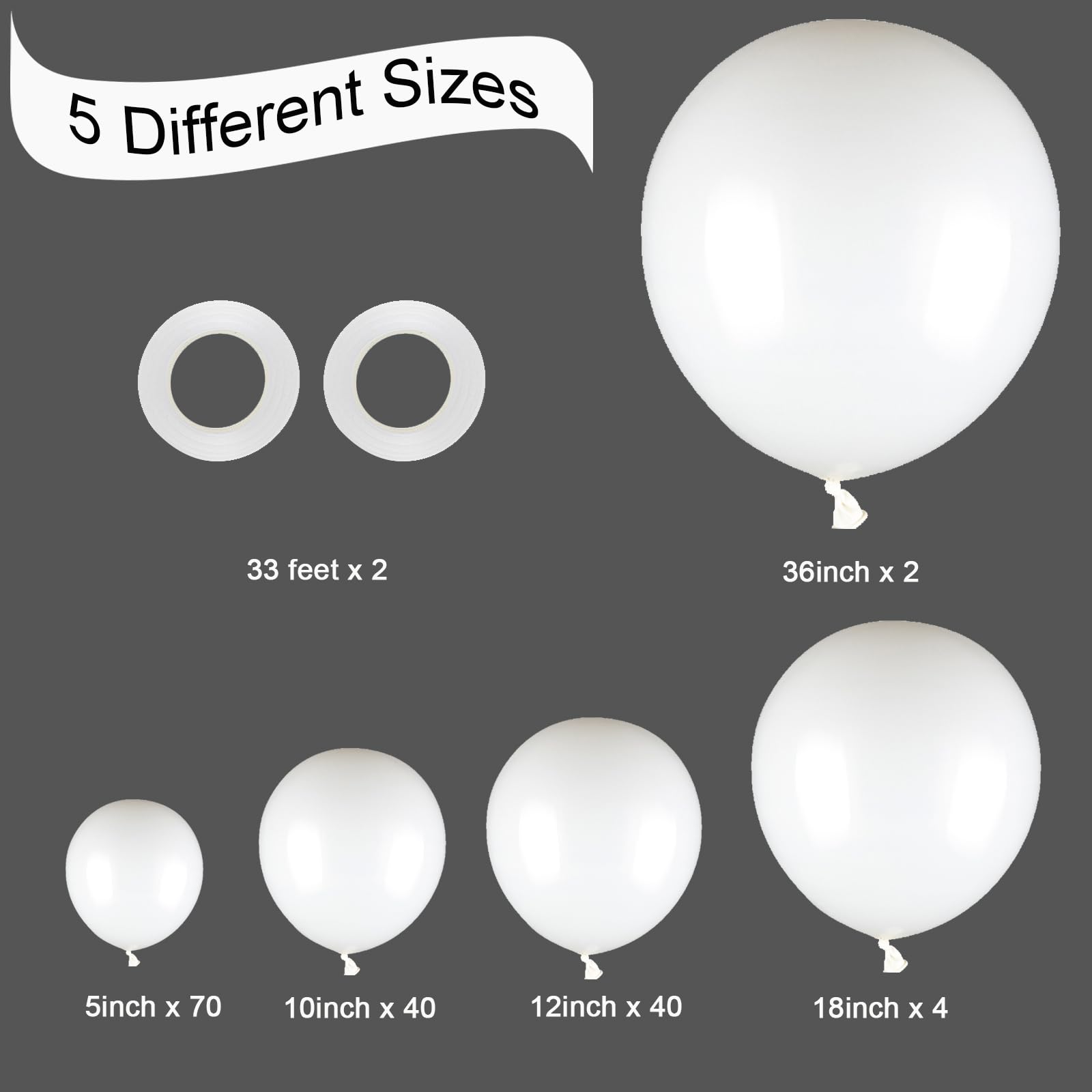 Amazon.com: White Balloons, 156pcs Different Sizes Pack 36 18 12