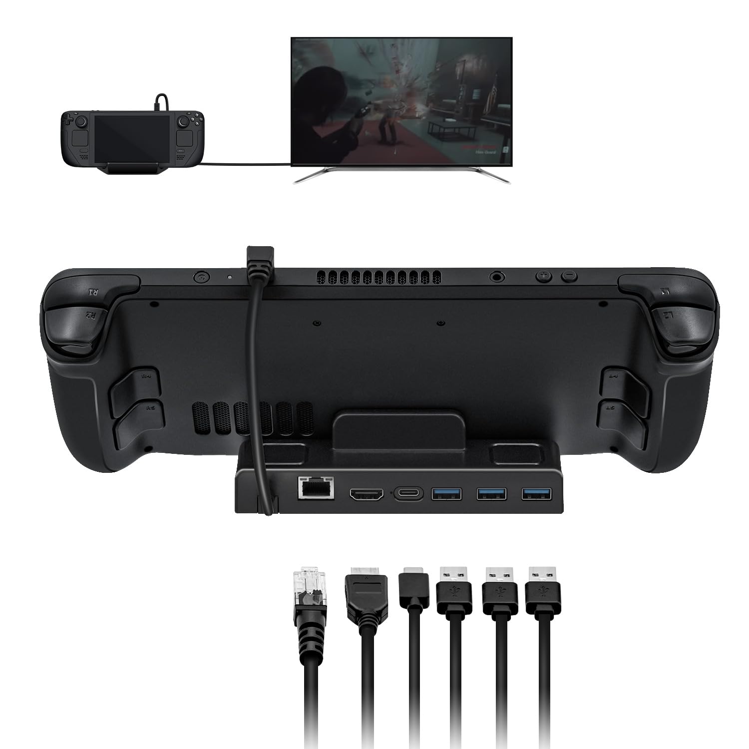 6 in 1 Steam Deck Docking Station, Caricatore con HDMI 2.0 4K@60Hz/Gigabit Ethernet/Ricarica Rapida PD 100W/3 Porta USB 3.0 per Steam Deck/Nintendo Switch/Switch OLED/ROG ALLY/Legion go/MSI Claw