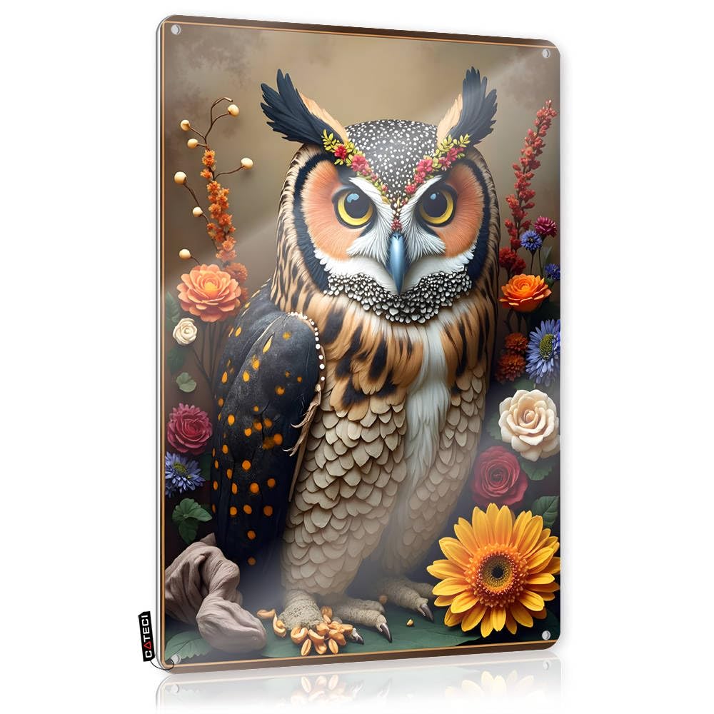Fzfn Colour Wall Art Restroom Decor Ready To Hang - Enchanted Owl Amidst A Floral Fantasy Essentials For Space(30X40cm)