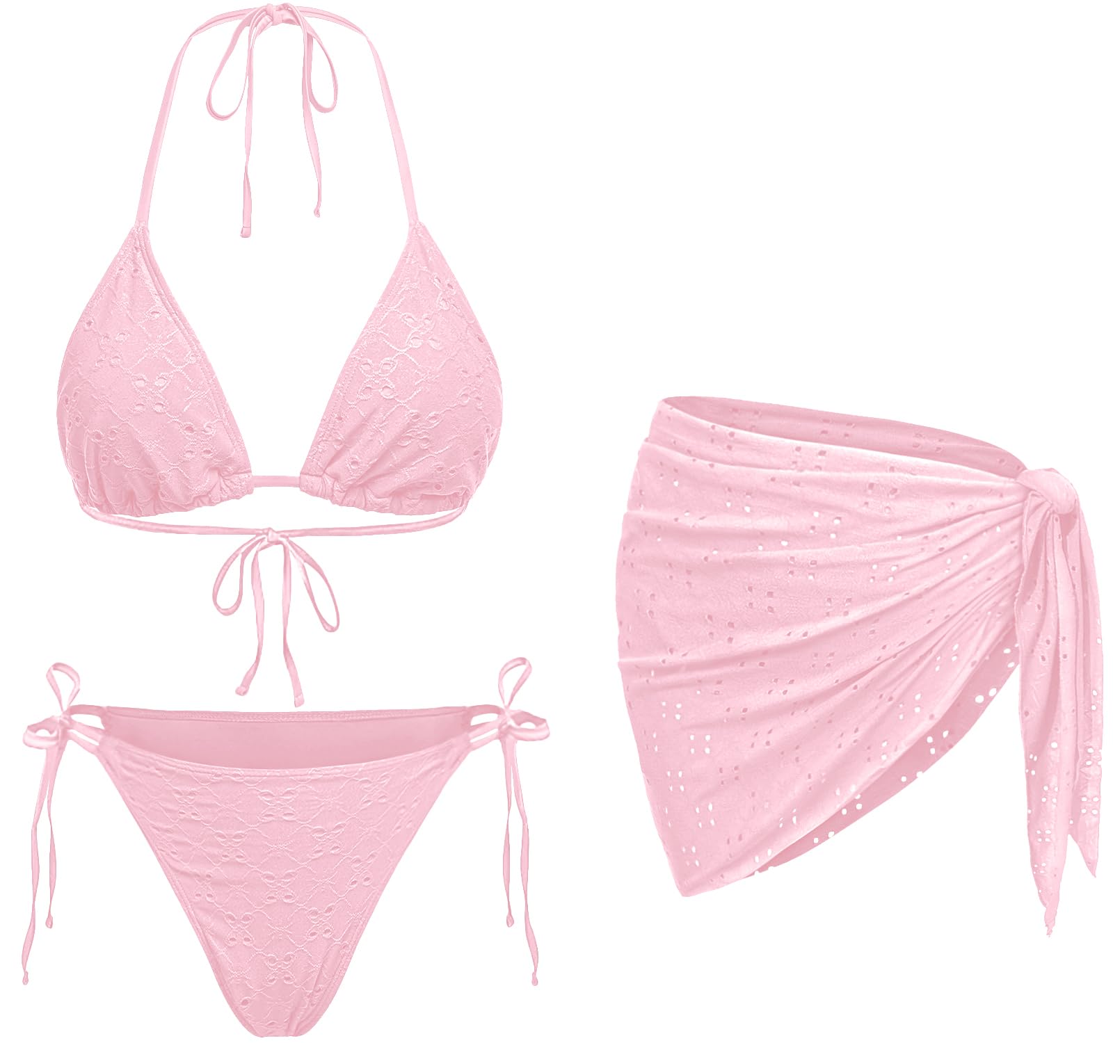 Women's 3 Piece Swimsuit Triangle Halter Bikini Set