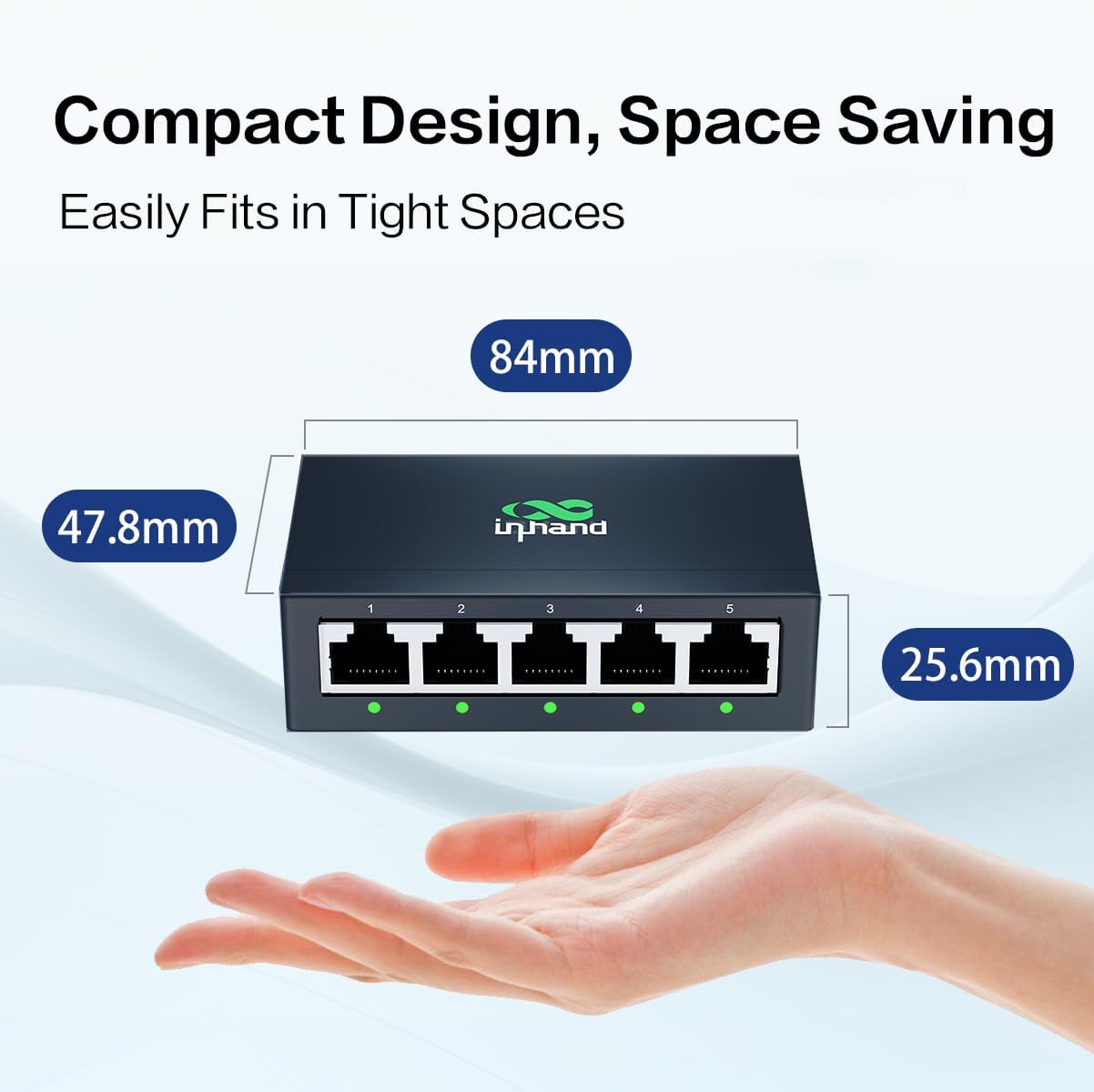InHand ES220 Unmanaged Switch with One-Click VLAN | 5-Port Gigabit Ethernet Hub with 52W Power Output | Fanless Metal Case for Security Cameras, VoIP Phones & WiFi AP (5-Port Gigabit PoE Switch)