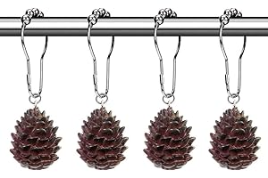 12-Pack Bear Shower Curtain Hooks Decorative Pinecone Resin Pendants,Home Bathroom Rustproof Curtain...
