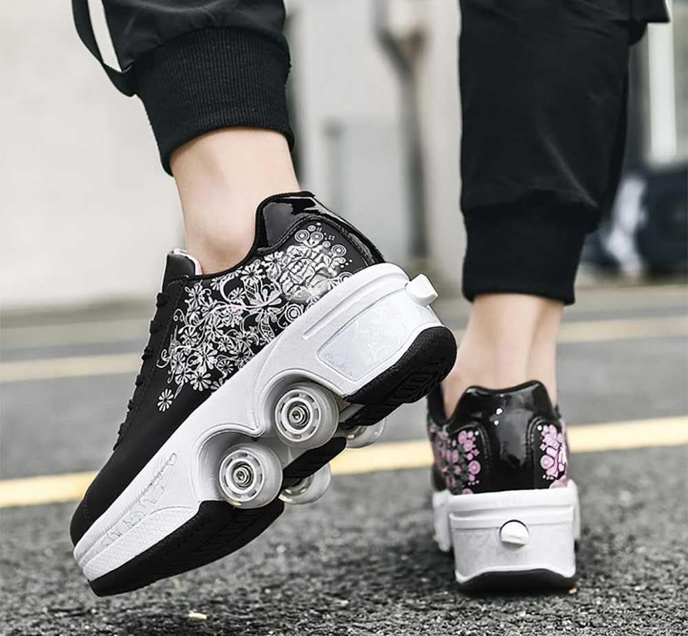 Scarpe da scooter, scarpe con ruote, per ragazze, da skateboard, comode e traspiranti, per quad, pattini regolabili, con ruote nascoste