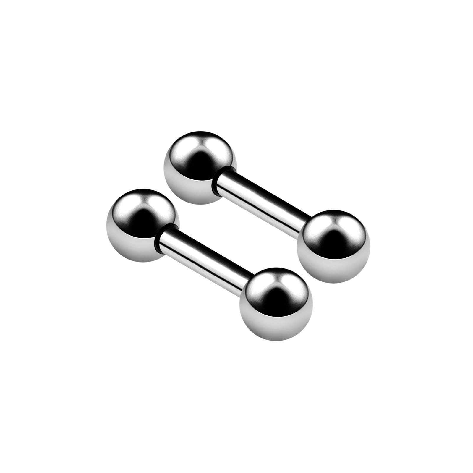 KJM FASHION2PCS Titanium G23 16g Gauge 1.2mm 14g 1.6mm Ball Barbell Earrings Eyebrow Cartilage Earrings Piercing Jewelry Choose Sizes