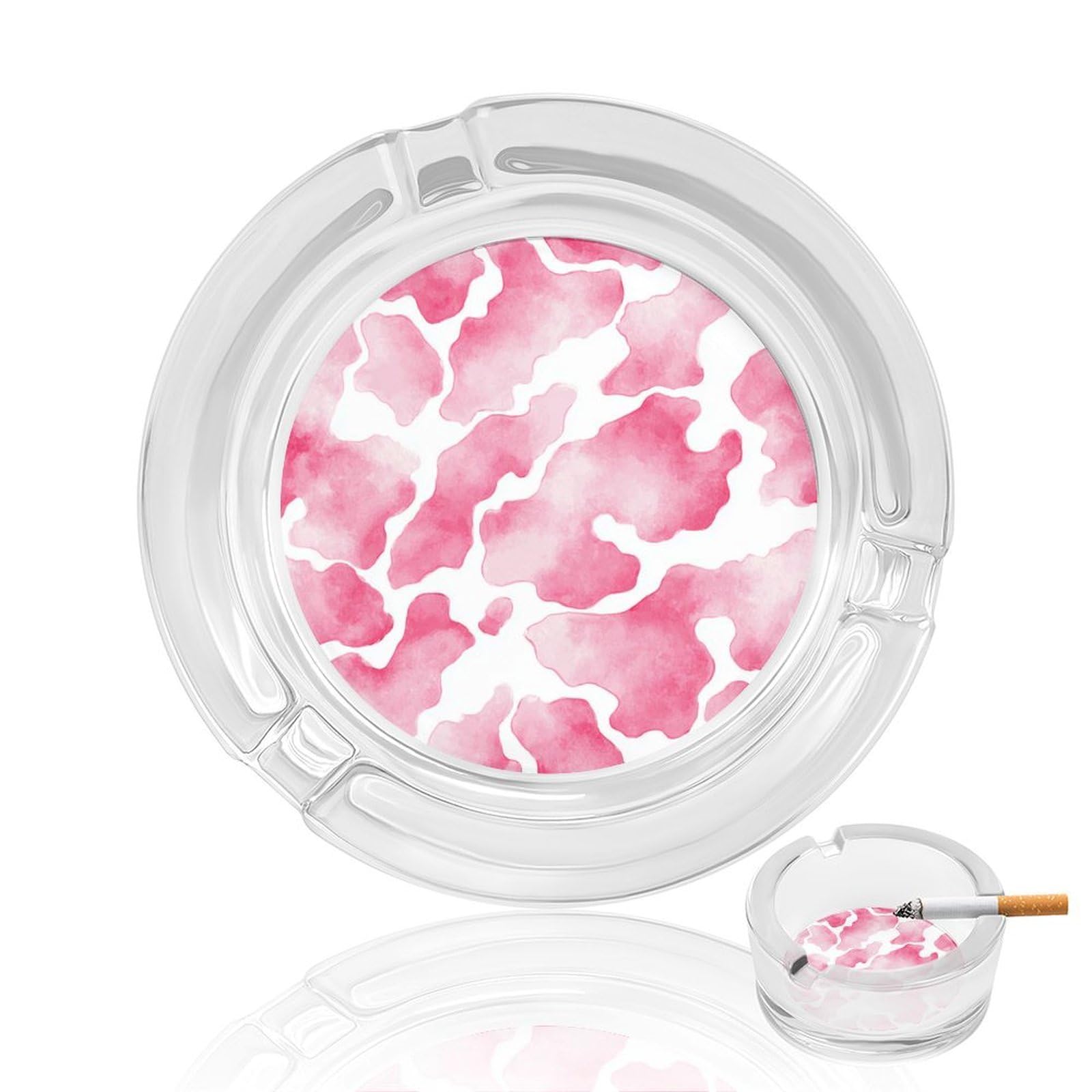 Watercolor Light Pink Cow Skin Pattern Glass Ashtray for Cigarettes Portable Decorative Ash Trays for Home Office Decor