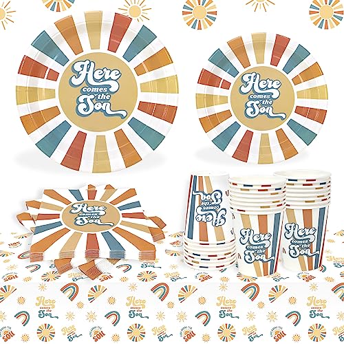 Here Comes The Son Baby Shower Decorations Plates And Napkins Set For 25 Guests,101 Pieces Paper Plates Cups Napkins And Tablecloth For Boy Boho Sun Theme Party Supplies #TOP13