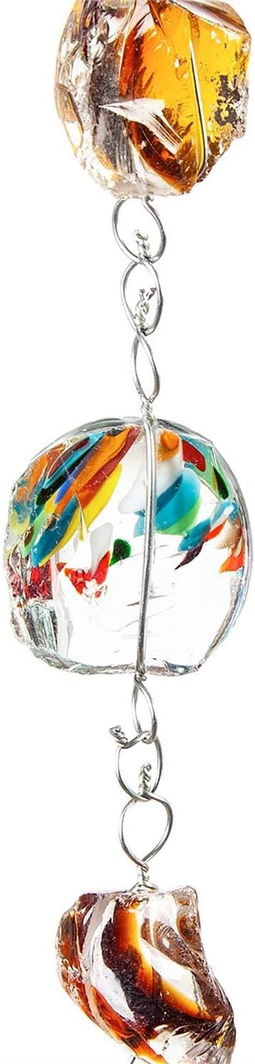 Evergreen Garden 6 Feet Long Colorful Glass and Metal Rain Chains for Gutters | Rain Catcher Chain Replacement Downspout | Decorative Rain Chains for Outside Garden Balcony Porch