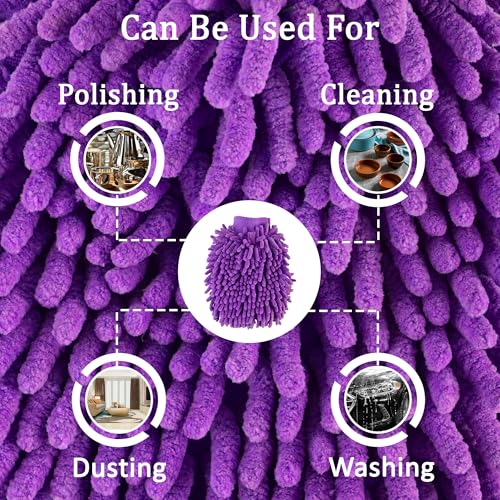 Image of Kuber Industries 2 Pcs Microfiber 100 GSM Double Sided Cleaning Gloves | Car Washing Gloves | Super Absorbent Wash Mitt for Bike, Auto, Cars Interior and Exterior | Purple