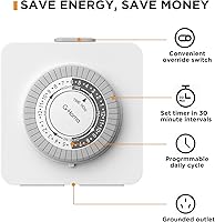 Vista 2 de G-Homa Toma de temporizador mecánico de 24 horas con 2 tomas de tierra - Para lámparas, luces navideñas