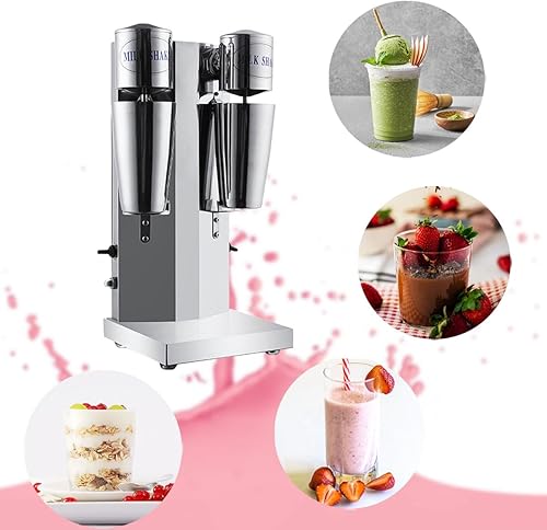 Miniatura 6 de INTBUYING Máquina de batido de doble cabeza Máquina de batido de leche de acero inoxidable 2 velocidades con taza de mezcla, mezclador de batidos,