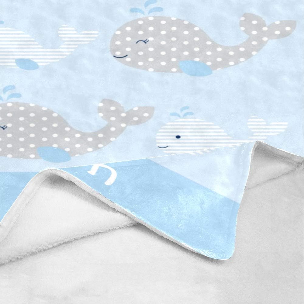 Blue Grey Whale Personalized Receiving Baby Blankets for Girls Boys Kids with Name,Customized Swaddle Blankets Gift for Newborn Crib Infants 30x40 Inches