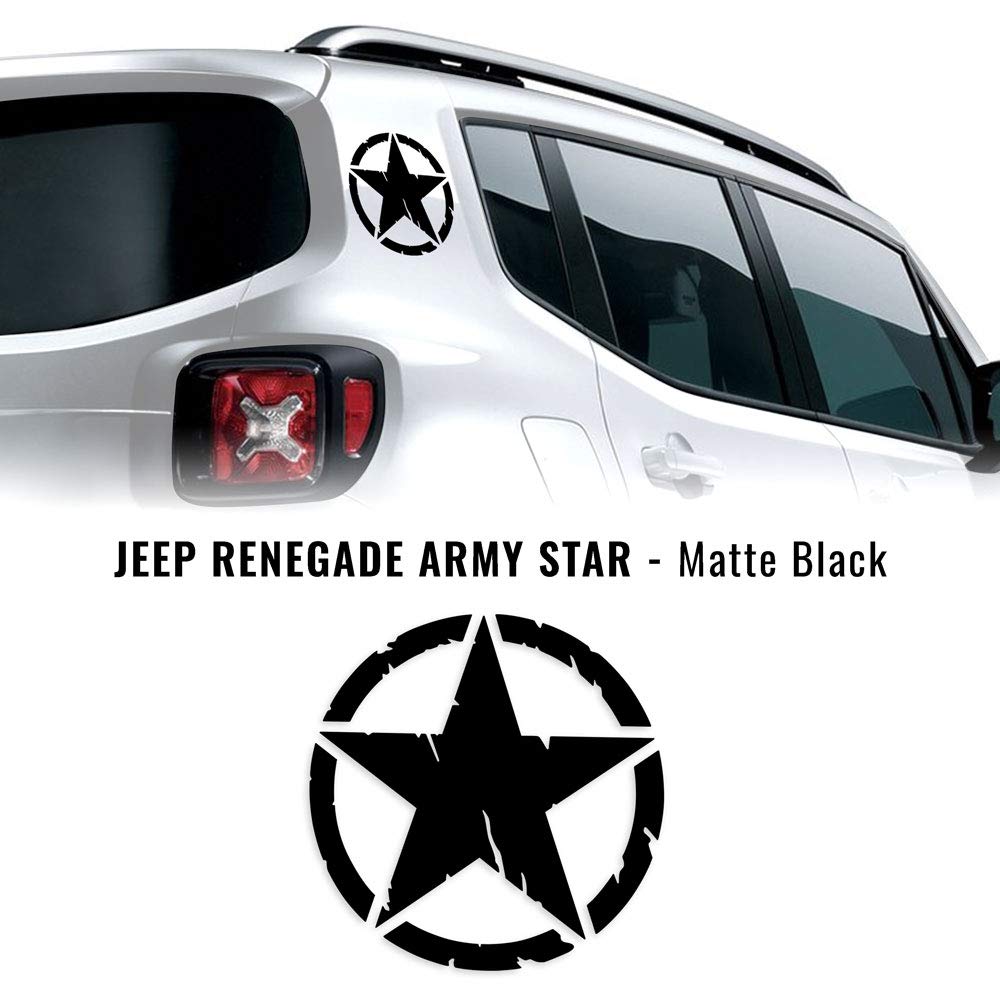 4R Quattroerre.it 17090 Adesivi Stella Army per Jeep Renegade, Diametro 20 cm, Nero Opaco, 2 Pezzi