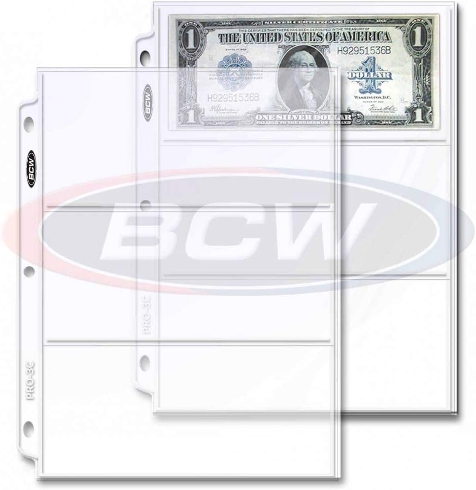 BCW 20 (Twenty Pages) Pro 3-Pocket Coupon Storage Pages (3 Horizontal 3 1/2 x 8 inch Sized Top Loaded Slots)