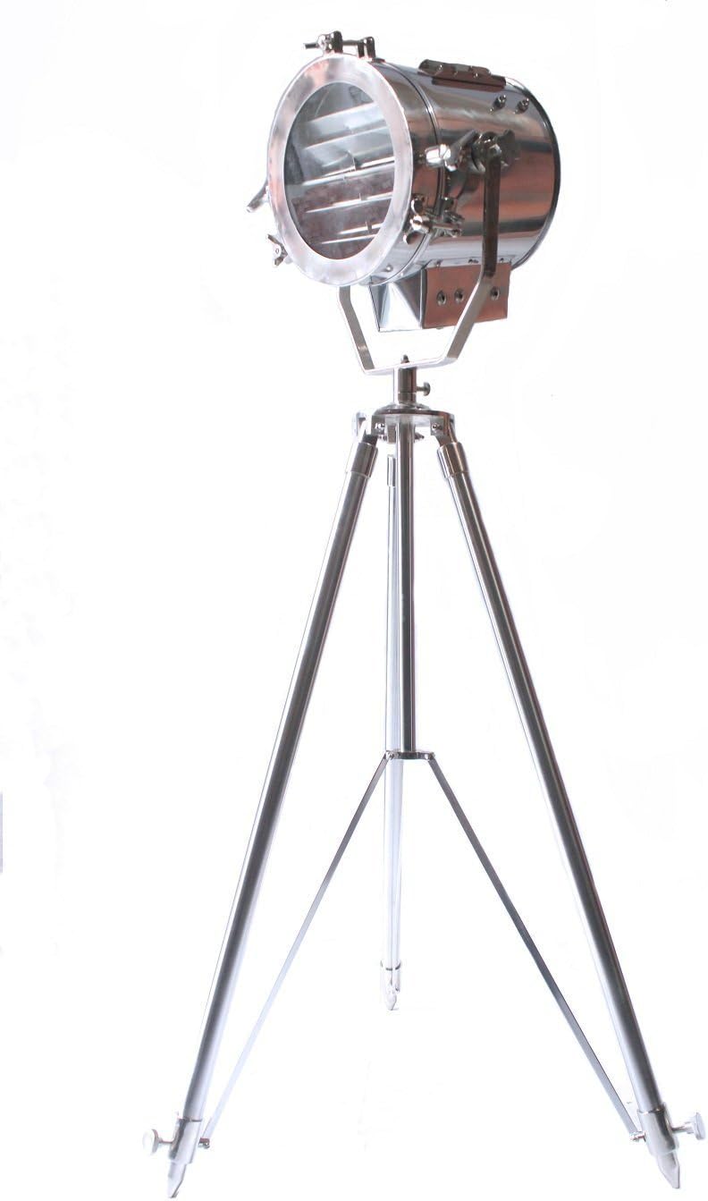 THOR INSTRUMENTS Nautical Spot Light Steel Searchlight Studio Floor Lamp Tripod Chrome & Silver Finish Rustic Vintage Home Decor Gifts