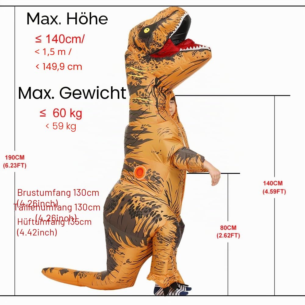 JASHKE Aufblasbare T-Rex-Kostüme Dinosaurier-Kostüm Aufblasbares Dinosaurierkostüm Kinder für Halloween, Weihnachten,Ostern,Erntedankfest,St Patrick's