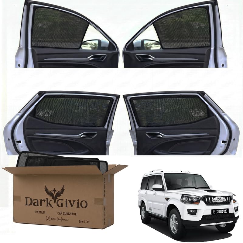 Image of Car Window Sun Shade Protector for Scorpio S 10 (2014 2017) | Exact Fit Non-Magnetic Half Cut Sunshade (Set of 4 /6) | UV Blocker Side Window Car Curtains & Interior Accessory
