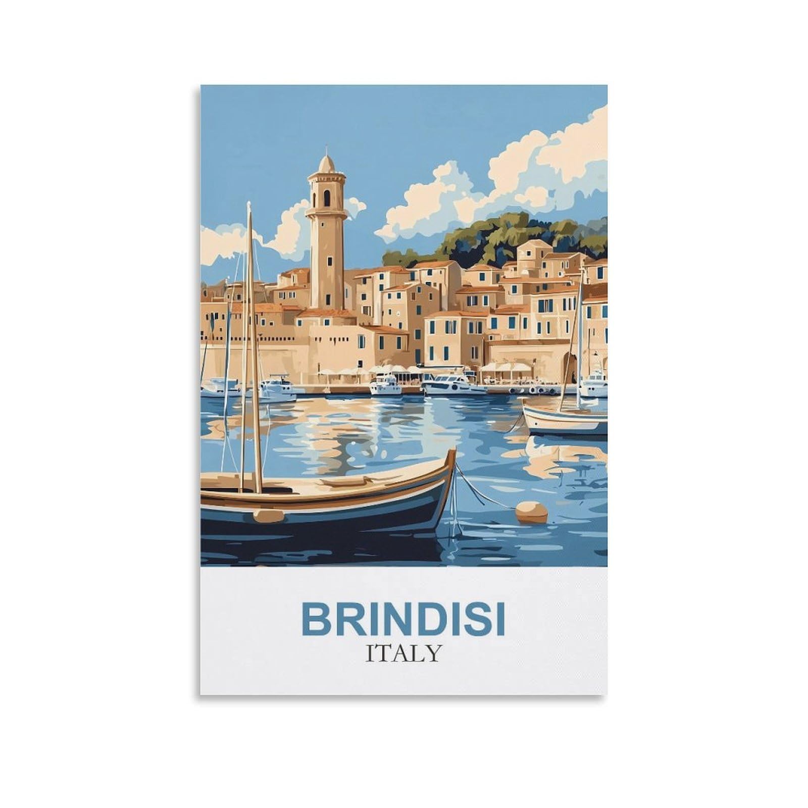 EZMLFA DIY Diamond Painting,Brindisi Italy 5D Diamond Art DIY Cross Stitch Crystal Rhinestone Embroidery Pictures Craft for Home Wall 50x60cm