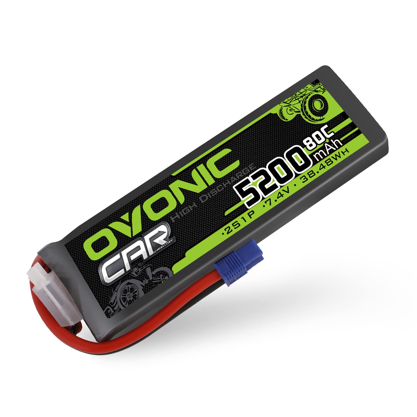 OVONIC 7.4V 2S Lipo Battery 5200mAh 80C Hard Case Battery with EC3 Plug for 1/8 1/10 RC Vehicles Car RC Buggy Truggy RC Airplane Drone