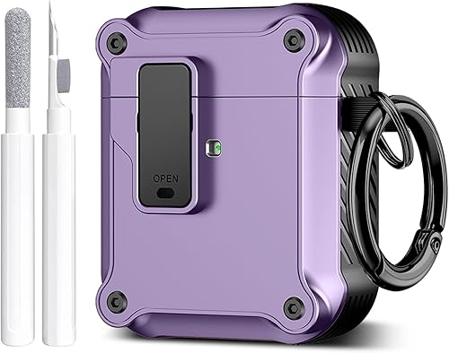 Vista 18 de Maxjoy Funda para AirPods Pro, clip de bloqueo seguro de fibra de carbono, cuerpo completo, a prueba de golpes, carcasa rígida con llavero