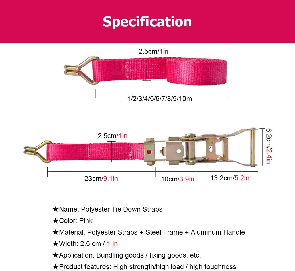 1 Inch Ratchet Tie Down Strap, Tie Down Ratcheting with Double J Hook, Cargo Straps Ratcheting for Moving Lawn Equipment Motorcycles Trailer Boat Trucks ATV UTV(1m/3.3')