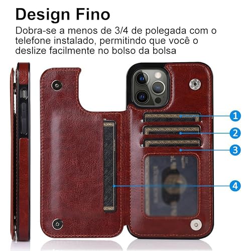 Capa de Celular Para iPhone Wallet Case com Porta-cartões, em Couro PU, com Suporte Para Cartões, Fe