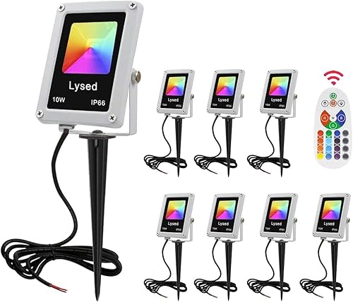 Proyector RGB para exteriores de 10 W, luces LED que cambian de color, bajo voltaje, iluminación de paisaje de 12 V, focos de control remoto