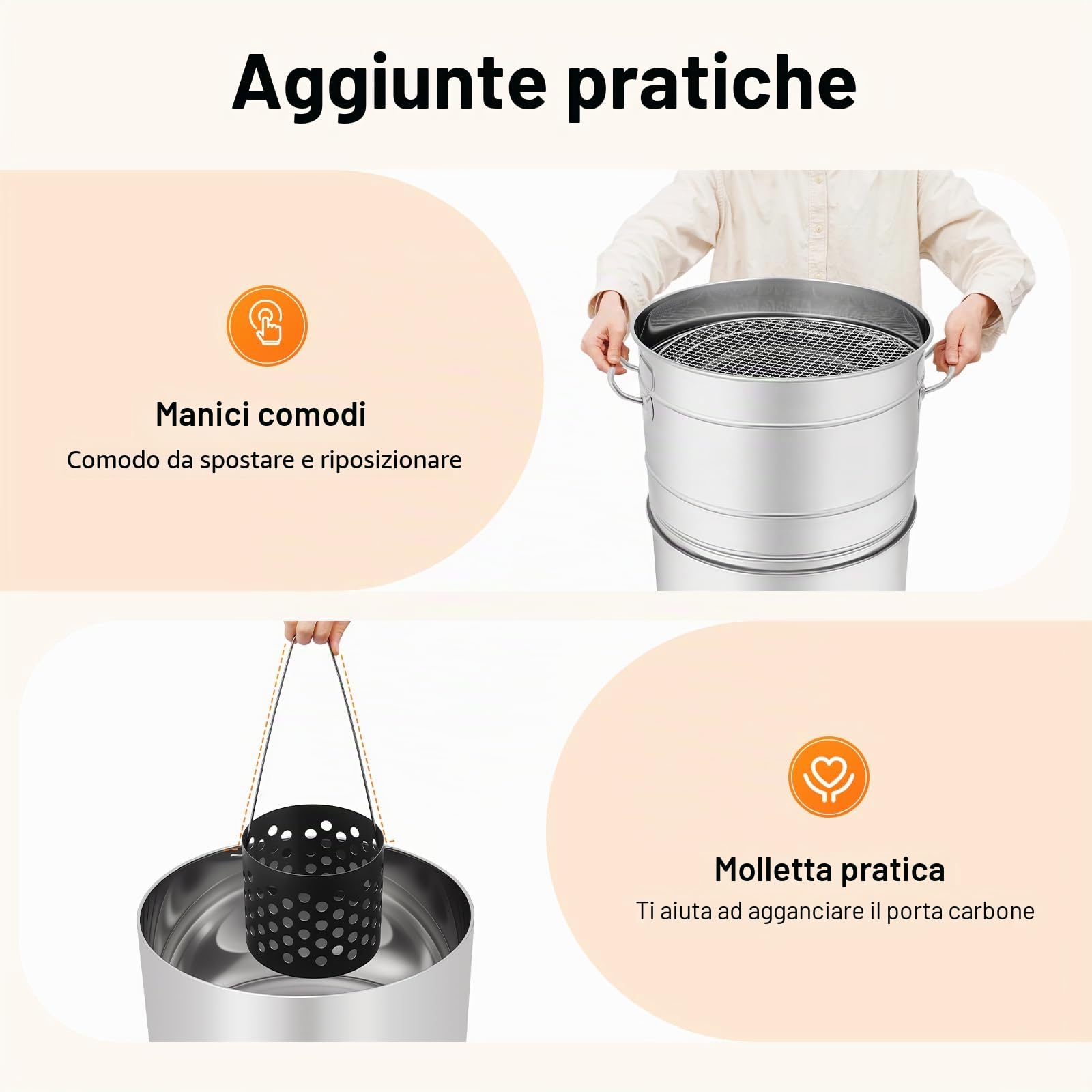 Barbecue verticale portatile a carbonella, senza fumo a 360° per esterni, con 50 spiedini, griglia a barile, griglia per barbecue, cucina all'aperto e viaggi