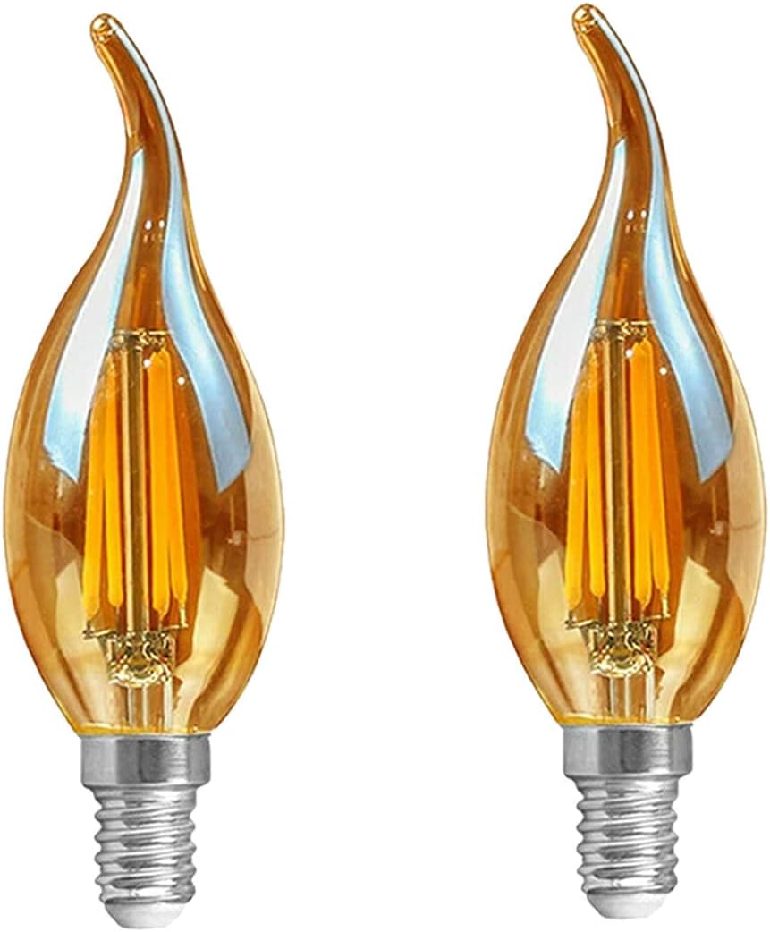 E14 LED Edison C11/C35 Dimmable 4W Vintage Amber Glass Warm White 2700K Candle Light Bulbs Best for Home & Farmhouse Decoration Lighting - Pack of 2