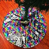 ShinyBeauty Gonna albero di Natale 24 pollici Arcobaleno a sirena argento Gonna albero paillettes Decorazioni per la casa Gonna albero paillettes vibrante bicolore Gonne albero glitter argento