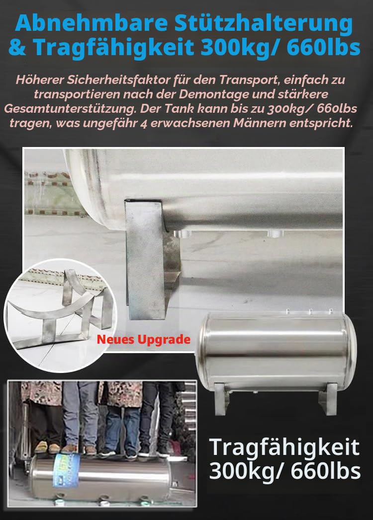 AviiSo Wasserkanister Druckbehälter aus Edelstahl/Wasser für Wasser-/Brunnenpumpe, Horizontale Wasserspeicher-Blasenbehälter mit Luftablassventil und Abnehmbarer Basis (Size : 200L/52.8Gal(95x65cm/37