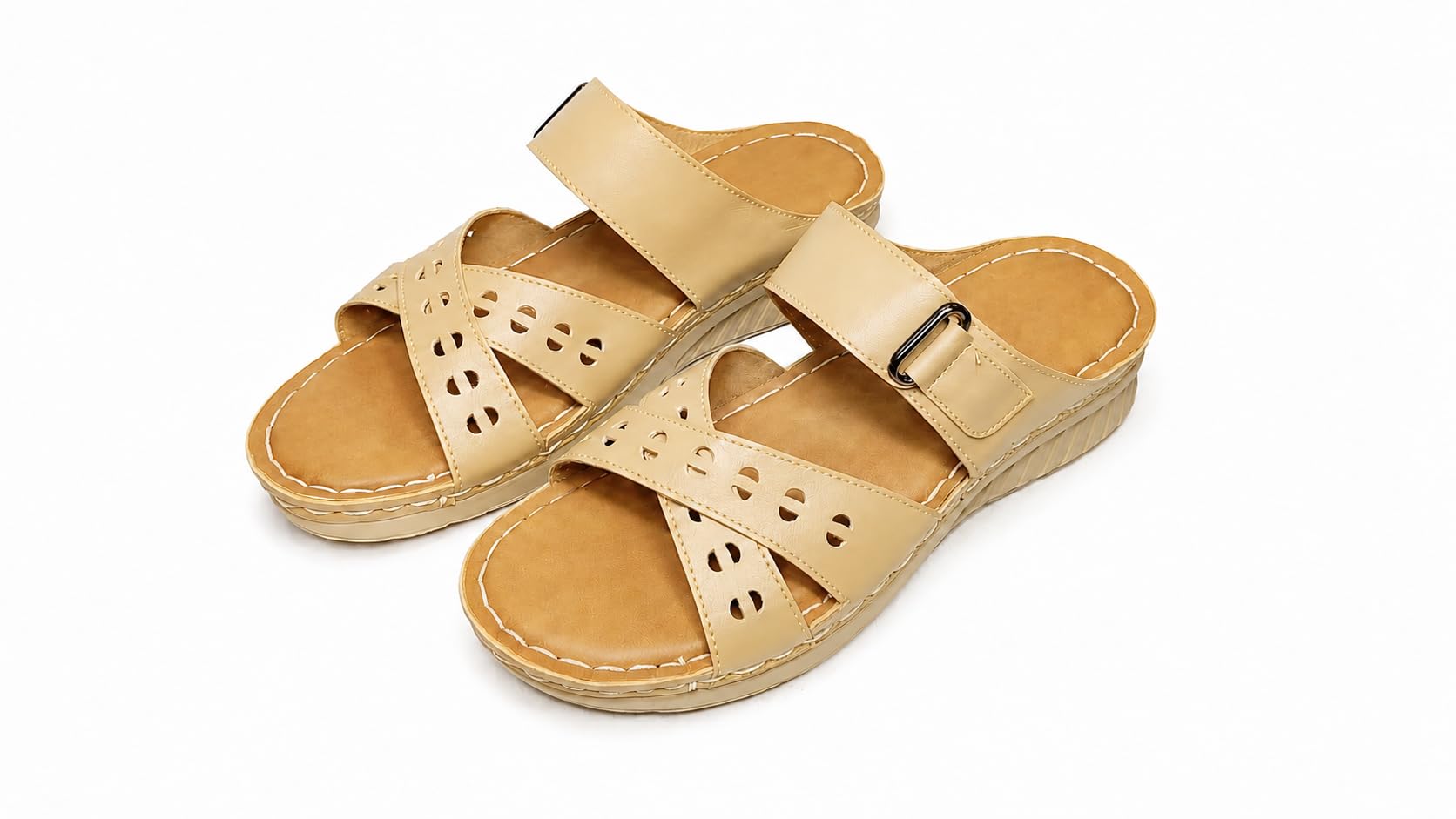 Extra Soft Ladies Sandals | Comfort Cross Strap Cutout Wedges-image-29